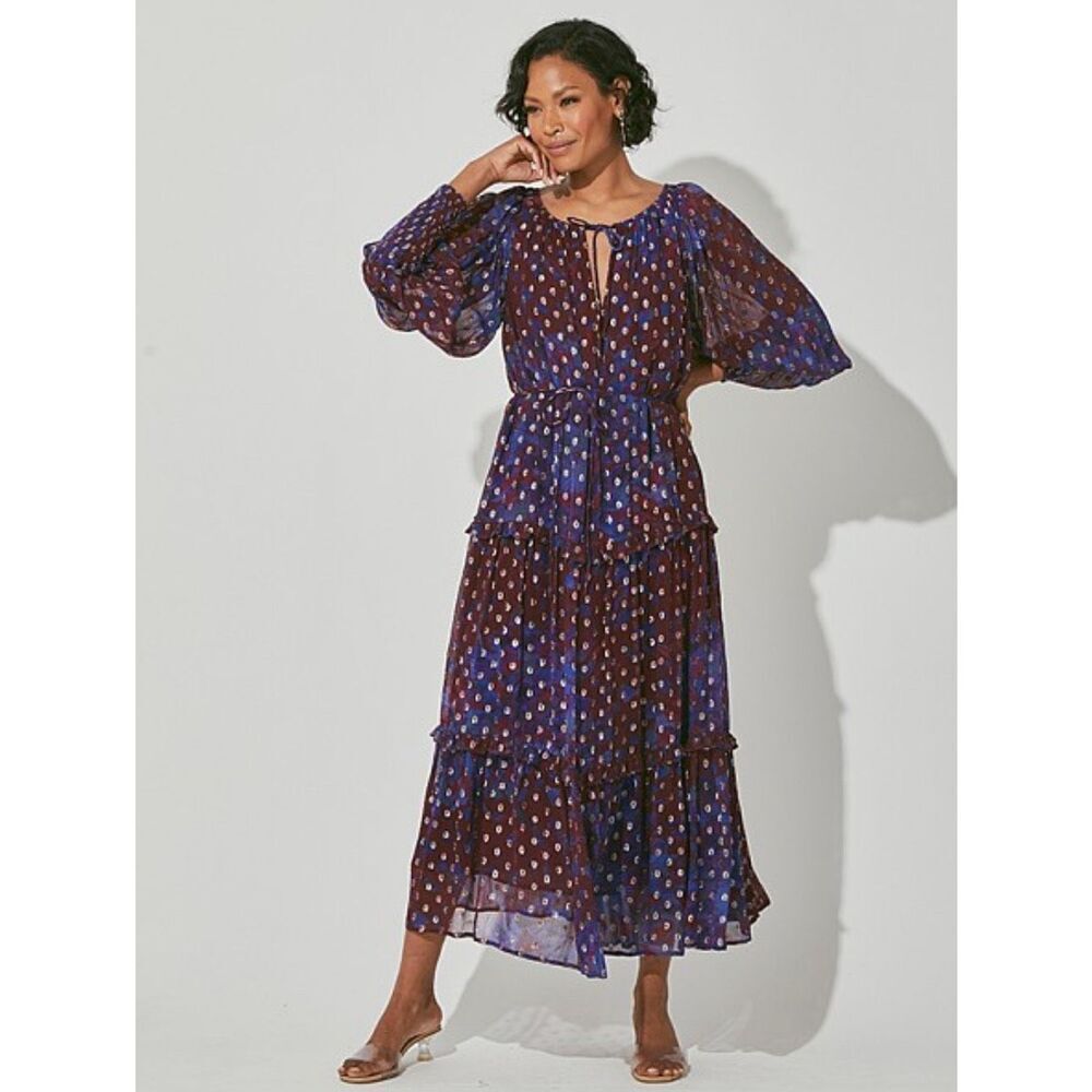Cleobella Addison Midi Dress Confetti Tiered Sheer Size Small NWT $298